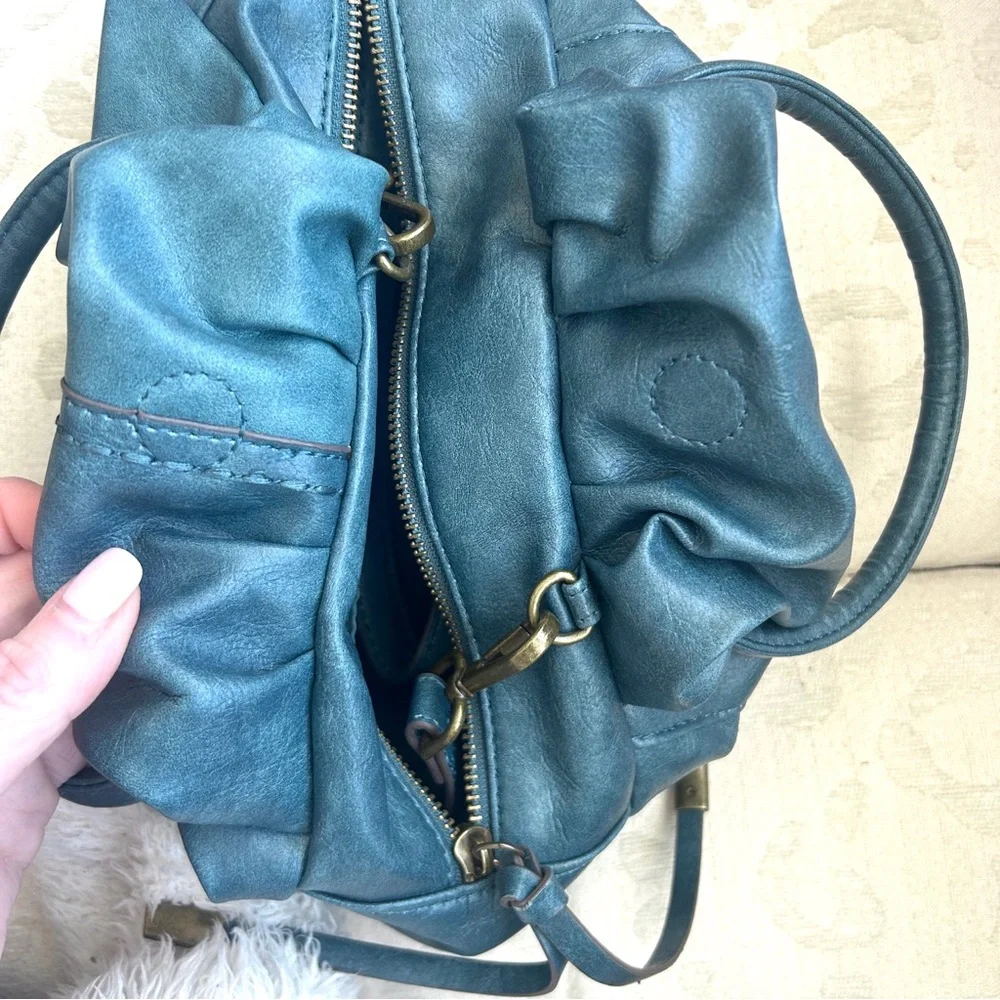 Teal Vegan Leather Mini Satchel/Crossbody